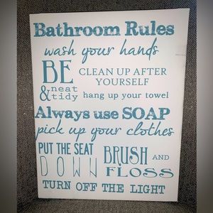 Bathroom Rules White and Teal Gallery Wrapped Canvas